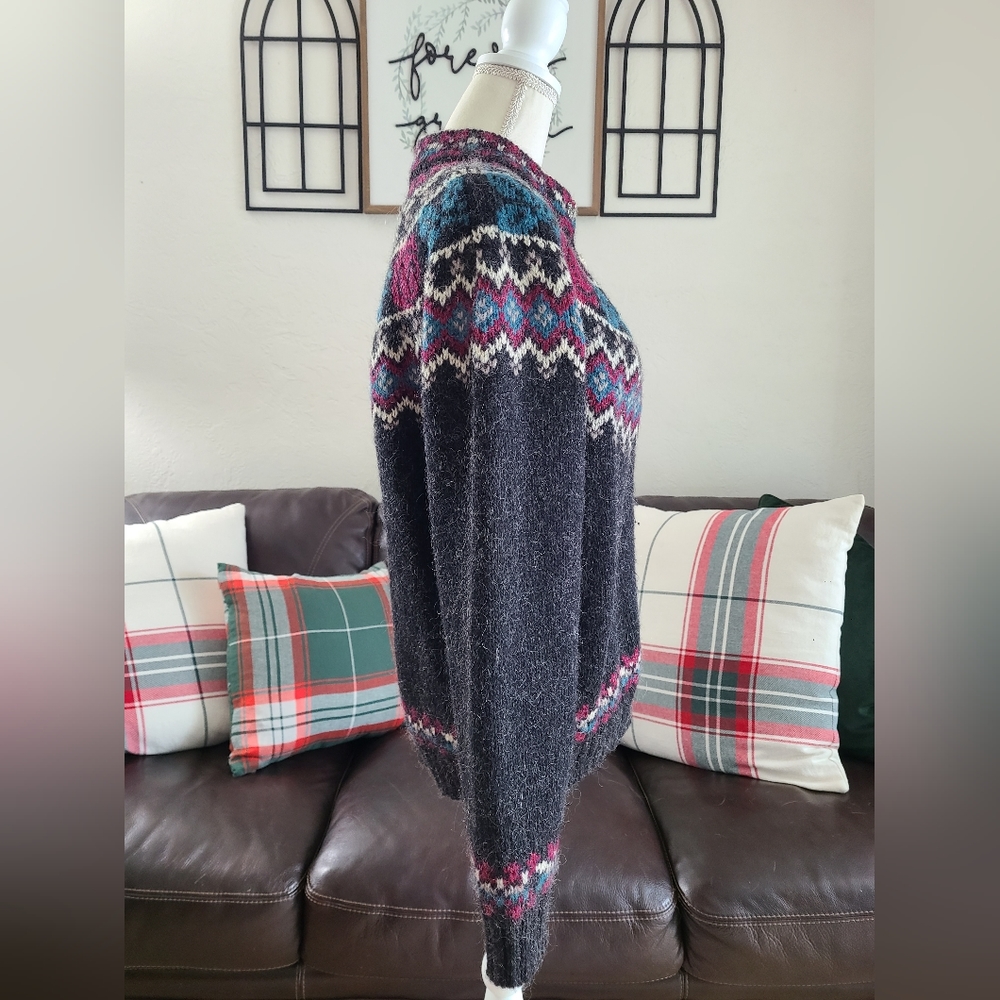 VINTAGE WOOLRICH WOOL MOHAIR GRAY PINK NORDIC CARDIGAN SWEATER SIZE M ARCTIC‎ - Picture 8 of 10